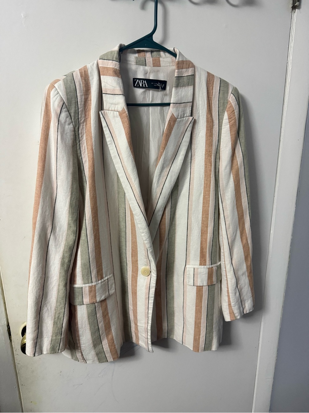 Zara Striped Blazer in Cream, Tan and Sage